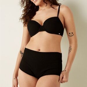 VS PINK Bikini SET Crinkle Push Up Black Bikini Top M & Bottoms L, 2 Piece Swim